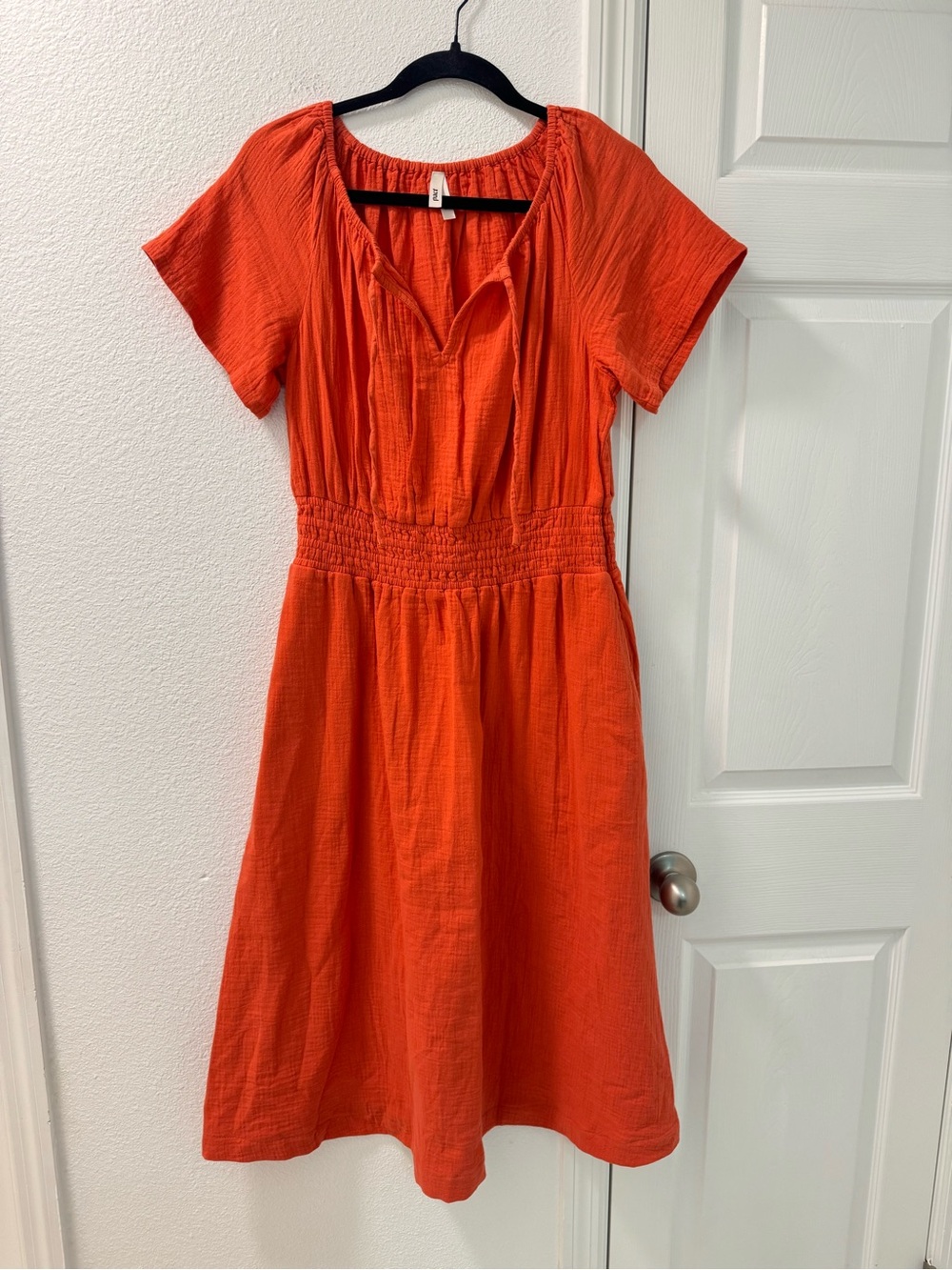 Pact Coral Midi Dress with Smocked Waist - Picture 3 of 7